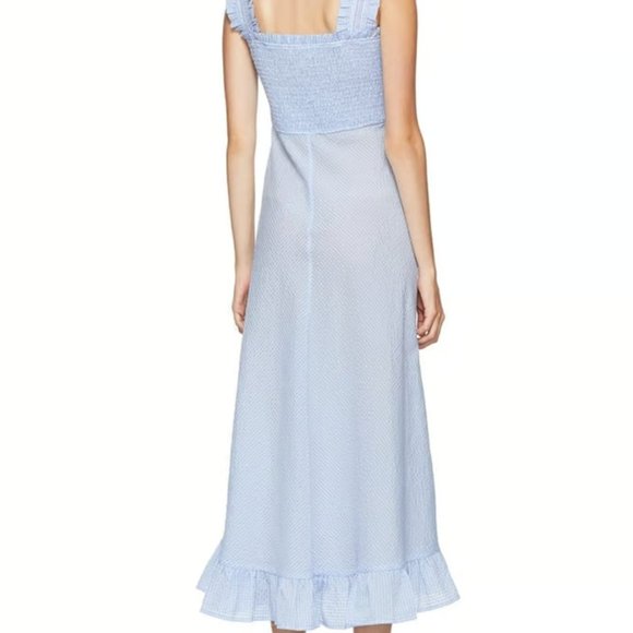 GANNI SSENSE Exclusive Blue and White Seersucker Check Long Dress - Picture 2 of 8